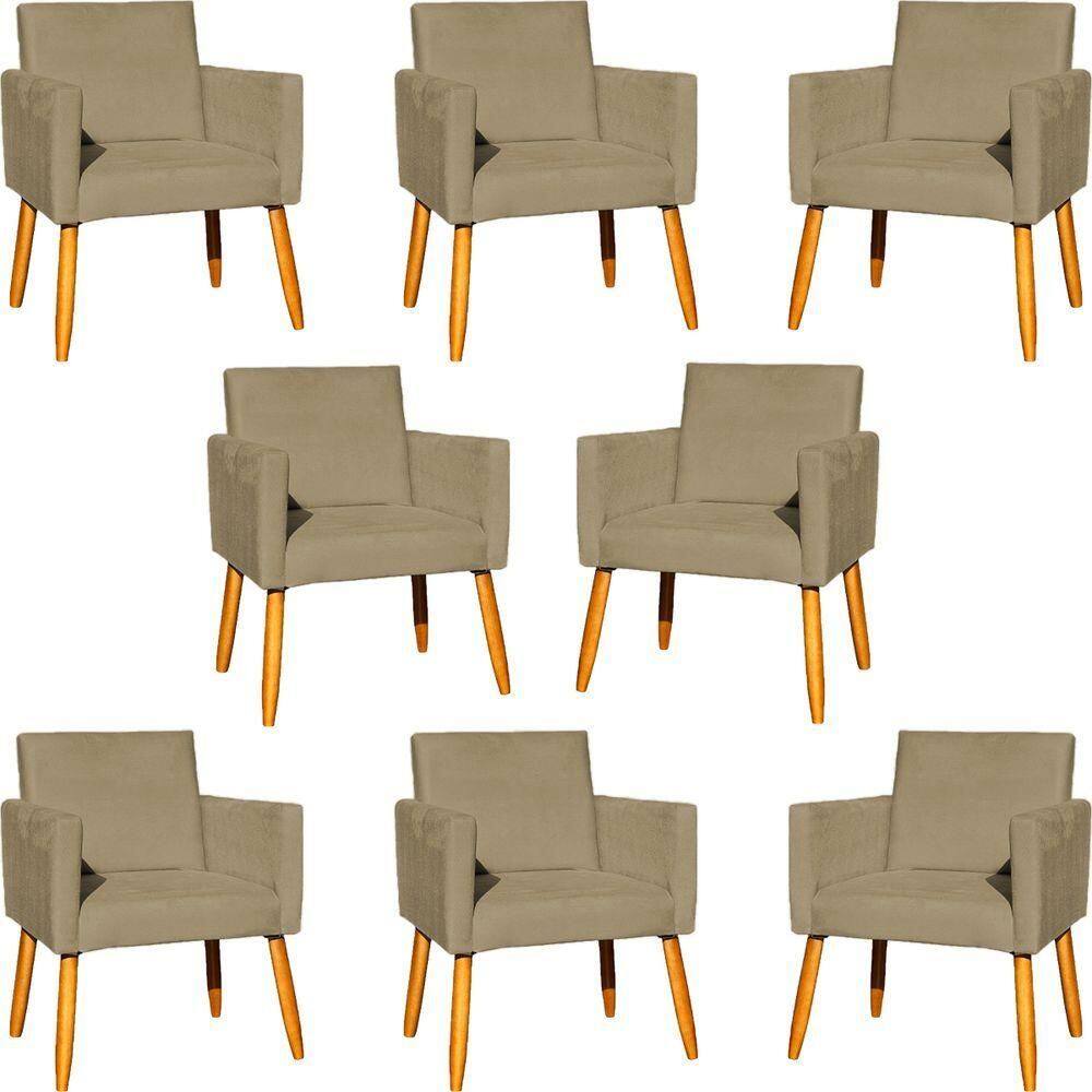 Kit 8 Poltronas Nina Para Recepção Suede Cores Pé Palito 30cm Castanho - Suede