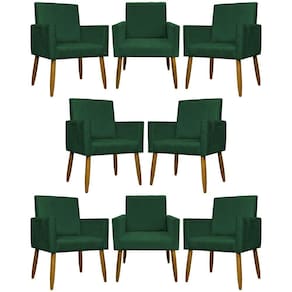 Kit 8 Poltronas Decorativas Mari Pé Palito Castanho - Verde Suede