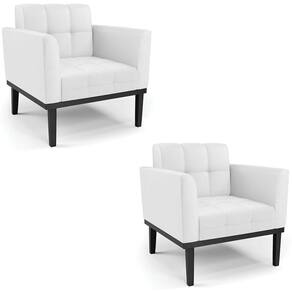 Poltrona Base Madeira Preto Kit 2 Ana Sintético Branco