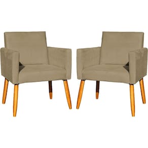 Kit 2 Poltronas Decorativa Para Sala Nina Suede Cores Pé Palito 30cm Castanho - Suede