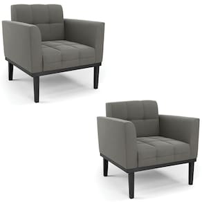 Poltrona Base Madeira Preto Kit 2 Ana Suede Grafite