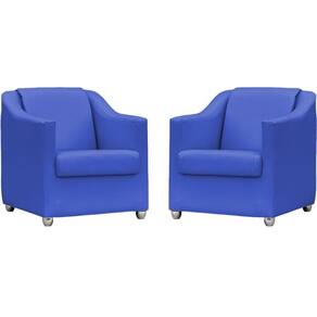 Kit 2 Poltronas Mila Corino Azul Royal Pé De Plástico Cromado - Azul-royal, Corino