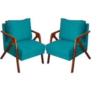 Kit 2 Poltronas Decorativa Para Sala Shine Suede Cores Pé Castanho - Azul-turquesa, Suede