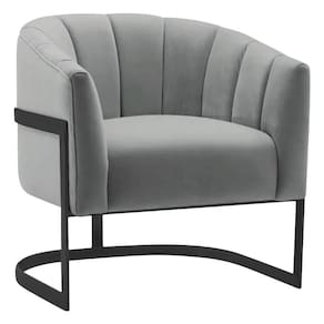 Poltrona Decorativa Sala De Estar Recepção Mavie Base De Ferro Preto Bouclé Adj Decor Cinza