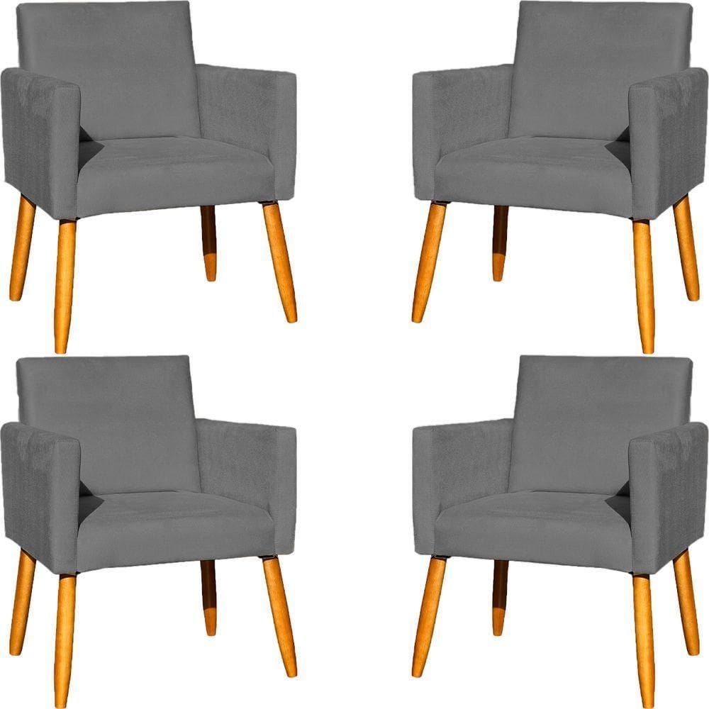 Kit 4 Poltronas Para Recepção Nina Suede Cores Pé Palito 30cm Castanho - Suede