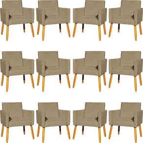 Kit 12 Poltronas Decorativa Para Sala Nina Suede Cores Pé Palito 30cm Castanho - Suede