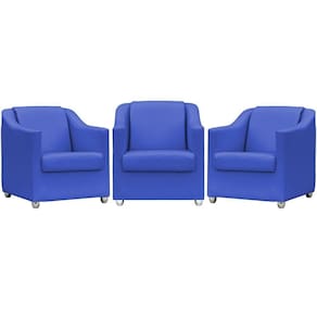 Kit 3 Poltronas Mila Corino Cores Pé De Plástico Cromado - Azul-royal Corino