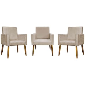Kit 3 Poltronas Decorativas Confortáveis Mari - Bege Suede