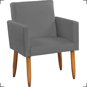 Poltrona Decorativa Para Sala Nina Suede Cores Pé Palito Castanho - Cinza, Suede