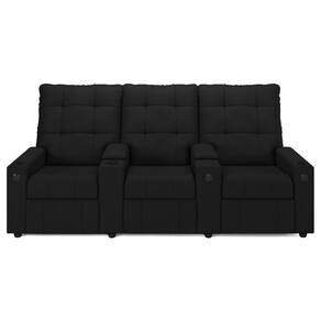 Poltrona Do Papai Reclinável Mallie 3 Lugares Baú Usb Fh9 Pu Preto - Mpozenato