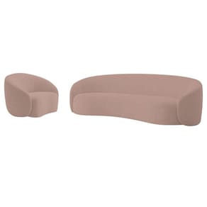 Kit Sofá 3 Lugares 180cm E Poltrona Orgânica Luxo Recepção Amore Linho Cor Rosê