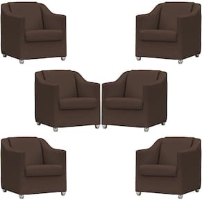 Kit 6 Poltronas Mila Corino Cores Pé De Plástico Cromado - Marrom Corino