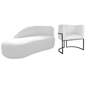 Kit Divã Luna 140cm Lado Esquerdo E 01 Poltrona Base De Ferro Preto Suede Cor Branco