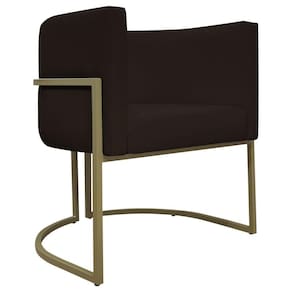 Poltrona Decorativa Recepção Luna Corino Cores Base De Ferro Champagne Marrom Corino
