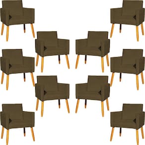 Kit 10 Poltronas Decorativa Para Sala Nina Suede Cores Pé Palito 30cm Castanho - Marrom, Suede