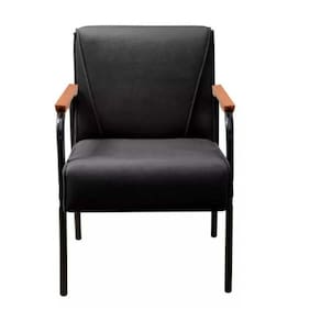 Poltrona Decorativa Para Recepção Jade Braço Metal Veludo Preto