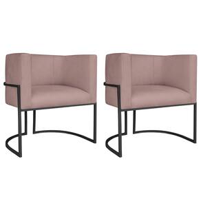 Kit 02 Poltronas Decorativas Luna Base De Ferro Preto Linho Rosê