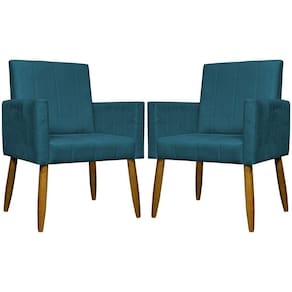 Kit 2 Poltronas Decorativas Mari Suede Pé Palito - Azul-marinho Suede