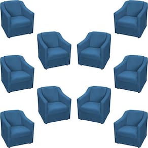 Kit 10 Poltronas Decorativa Mila Pé De Plástico Cromado - Azul-marinho Suede