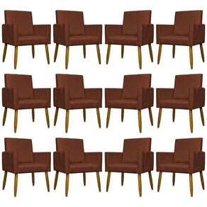 Kit 12 Poltronas Decorativas Mari Pé Palito Castanho - Terracota Suede