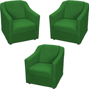 Kit 3 Poltronas Mila Pé De Plástico Cromado - Verde Suede