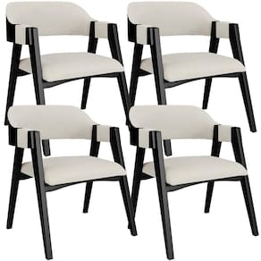 Kit 04 Cadeiras Para Sala De Jantar E Estar Living Estofada Suran L02 Preto Linho Champagne - Lyam