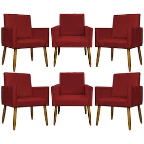 Kit 6 Poltronas Decorativas Mari - Vermelho Suede