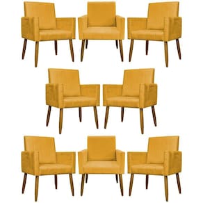 Kit 8 Poltronas Decorativas Mari Pé Palito Castanho - Mostarda Suede