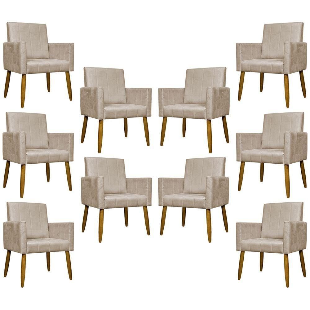 Kit 10 Poltronas Decorativas Mari Pé Palito Castanho - Bege Suede