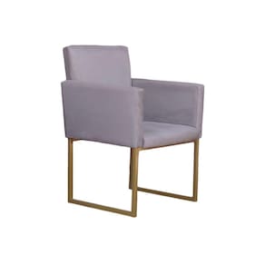 Poltrona Decorativa Klara Base Dourada Suede 01 Lugar Cinza