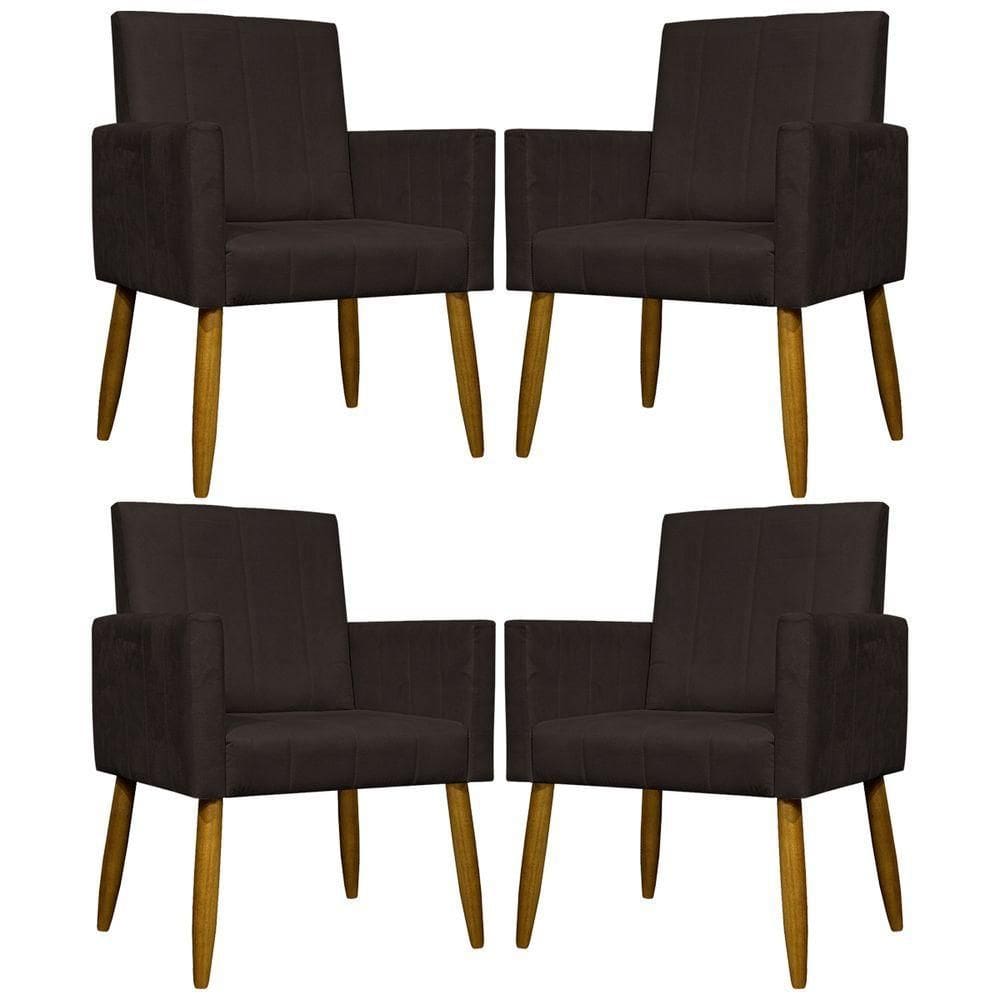 Kit 4 Poltronas Decorativas Mari Suede Pé Palito Castanho - Marrom Suede