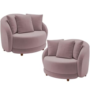 Kit 02 Poltronas Decorativas Base Fixa Pés Madeira Witta M03 Veludo Rosê - Lyam Decor