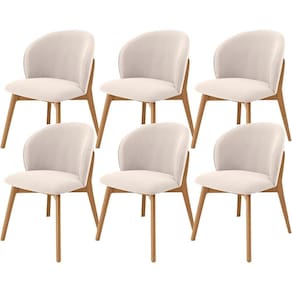 Kit 06 Cadeiras De Jantar E Estar Living Estofada Mia L02 Suede Bege