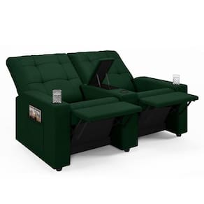 Poltrona Do Papai Reclinável Cinema 2 Lugares Manual Baú Usb Haifa F05 Veludo Verde E - Lyam Decor