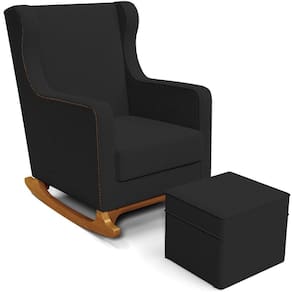 Poltrona De Amamentação Com Balanço E Puff Mavie L02 Bouclê Preto - Lyam Decor