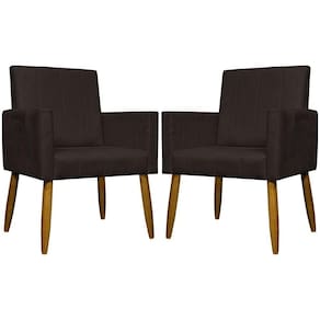Kit 2 Poltronas Decorativas Mari Suede Pé Palito - Marrom Suede