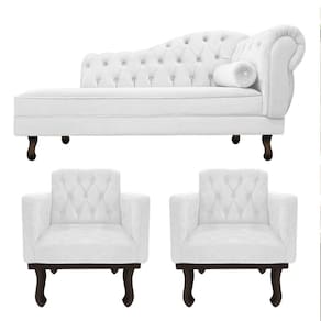 Kit Diva Recamier Diana 120cm Lado Esquerdo E 2 Poltronas Classic Corano Adj Decor Branco