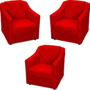 Kit 3 Poltronas Mila Pé De Plástico Cromado - Vermelho Suede