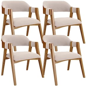 Kit 04 Cadeiras Para Sala De Jantar E Estar Living Estofada Suran L02 Suede Bege - Lyam