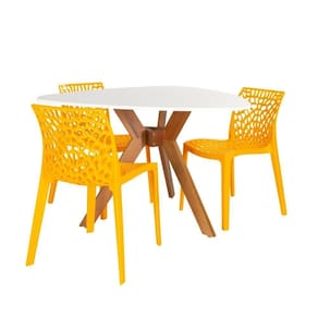 Conjunto Mesa De Jantar Orgânica Nina 120cm Branca Com 3 Cadeiras Gruvyer - Amarelo