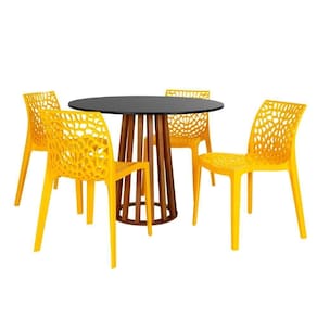 Conjunto Mesa De Jantar Redonda Talia Amadeirada Preta 100cm Com 4 Cadeiras Gruvyer - Amarelo