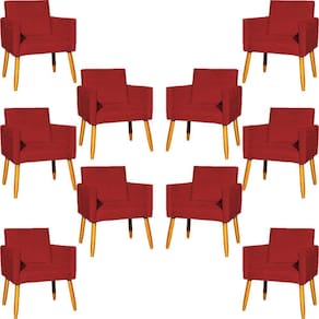 Kit 10 Poltronas Decorativa Para Sala Nina Suede Cores Pé Palito 30cm Castanho - Bordô, Suede