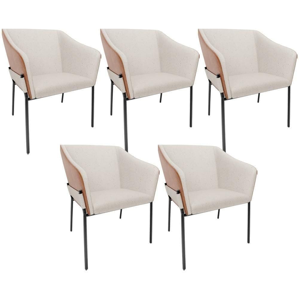 Kit 5 Cadeiras Para Sala De Jantar Estar Living Olívia L02 Linho Cru Couríssimo Camel - Lyam Decor