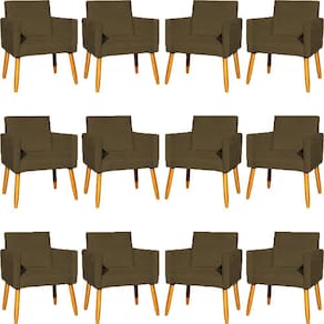 Kit 12 Poltronas Decorativa Para Sala Nina Suede Cores Pé Palito 30cm Castanho - Suede