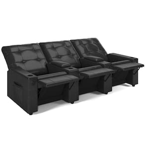 Poltrona Do Papai Reclinável Cinema 3 Lugares Manual Baú Usb Haifa F05 Facto Preto B - Lyam Decor