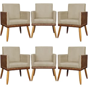 Kit 6 Poltronas Decorativas Para Escritório Lis Corino E Suede Cores Pé 30cm - Nude, Suede/corino