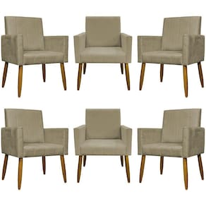 Kit 6 Poltronas Decorativas Para Sala Mari Suede Cores - Nude, Suede