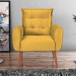 Poltrona Decorativa Para Sala Arcos Veludo Amarelo