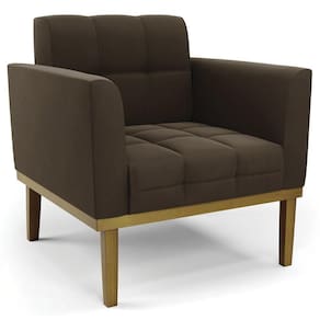 Poltrona Decorativa Base Madeira Castanho Ana Suede Marrom