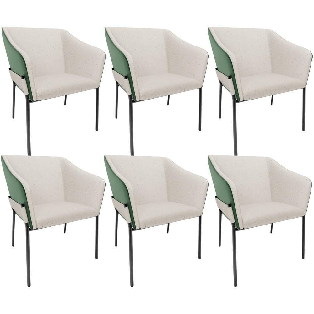 Kit 6 Cadeiras Para Sala De Jantar Estar Living Olívia L02 Linho Cru Couríssimo Verde - Lyam Decor